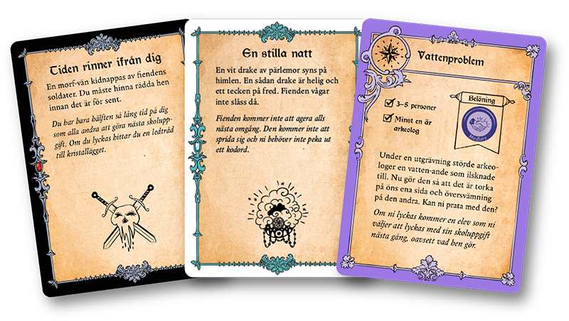 Ett svart, ett vitt och ett lila kort